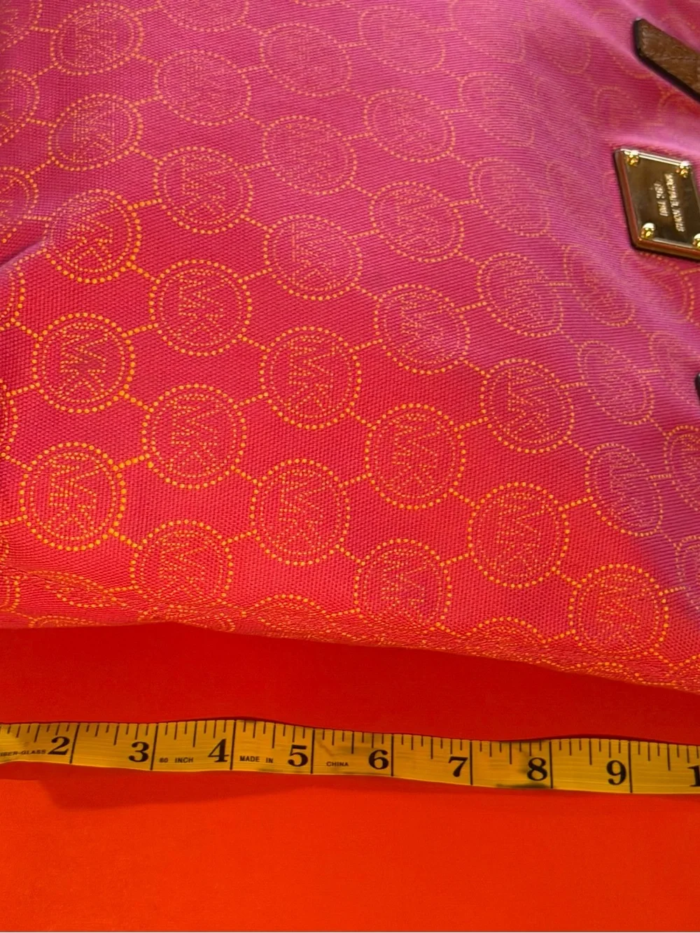 Michael Kors Hot Pink Logo Jacquard Tote with Brown Leather Straps